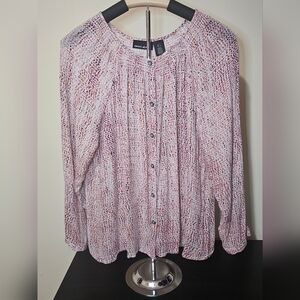DKNY BOHO Blouse Shirt Top Button Down Sheer Women's Small